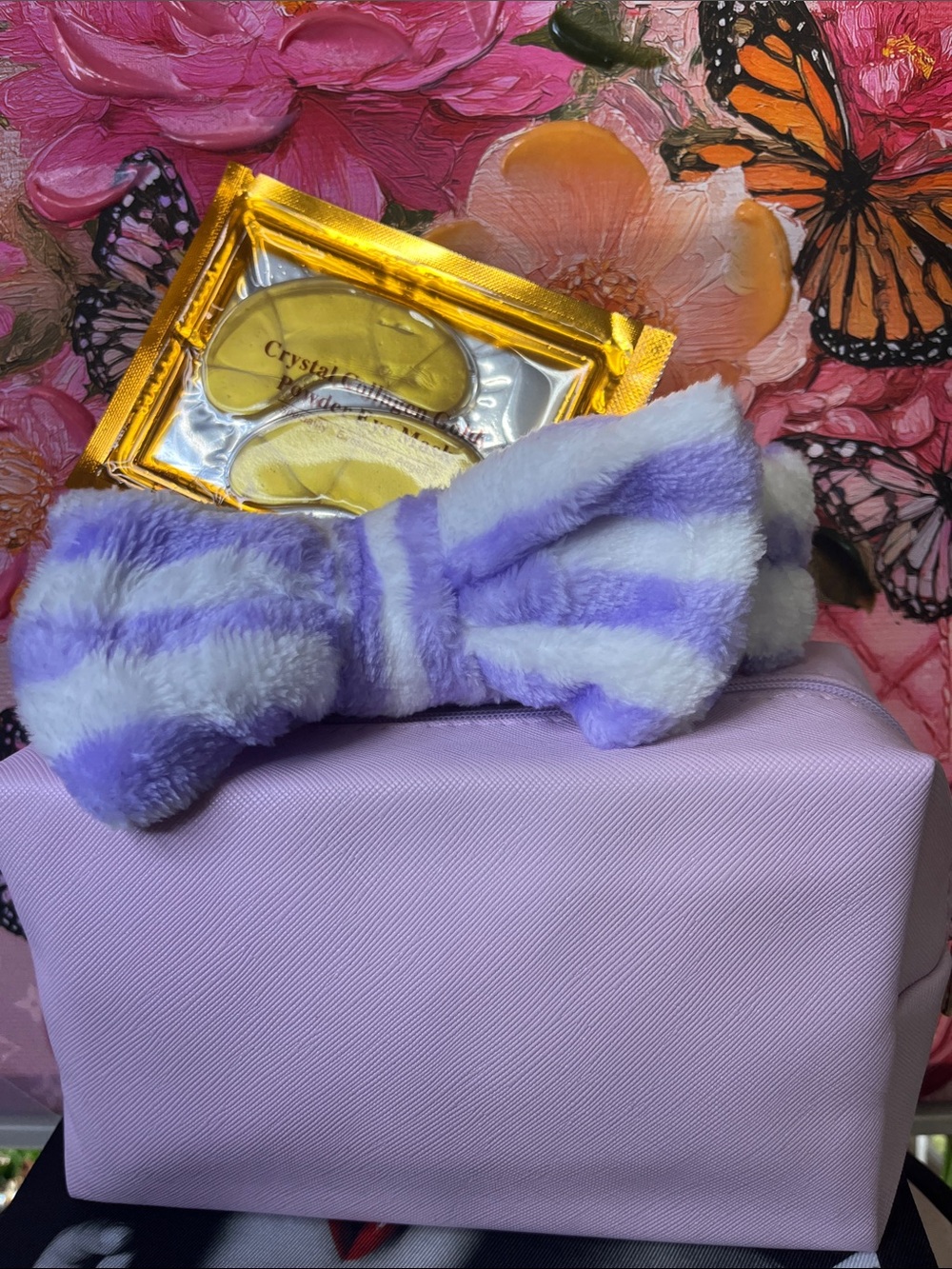 Plush Lavender & White Striped Bow Headband for Kids